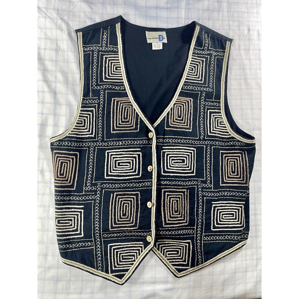 Paul Harris Design PHD Vintage Embroidered Cotton Vest Boho Tribal Spiral L